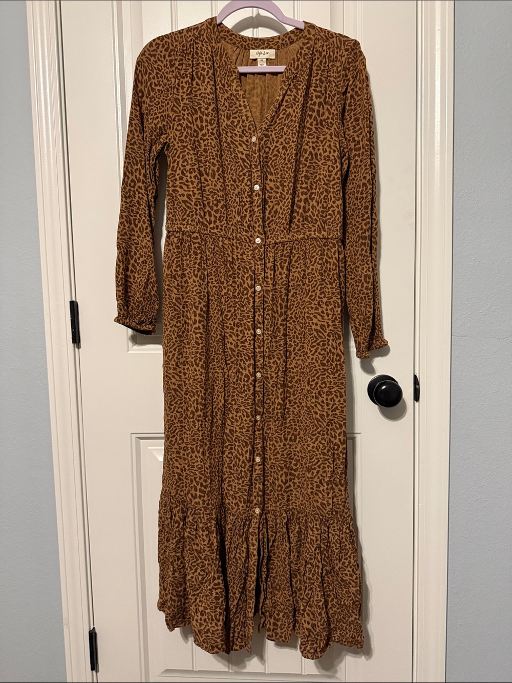 Midi Button-Front Dress in Brown Leopard Print